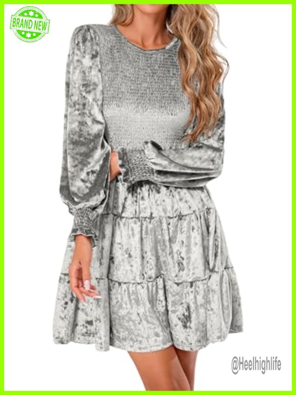 Women's Crushed Velvet Mini Dress - Smocked Bodice & Tiered Ruffle Hem